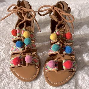 GAP Kids girls multi color sandal with pom-poms.